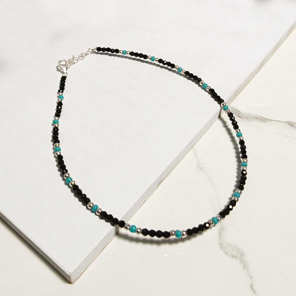 Black & Aqua Beaded Anklet