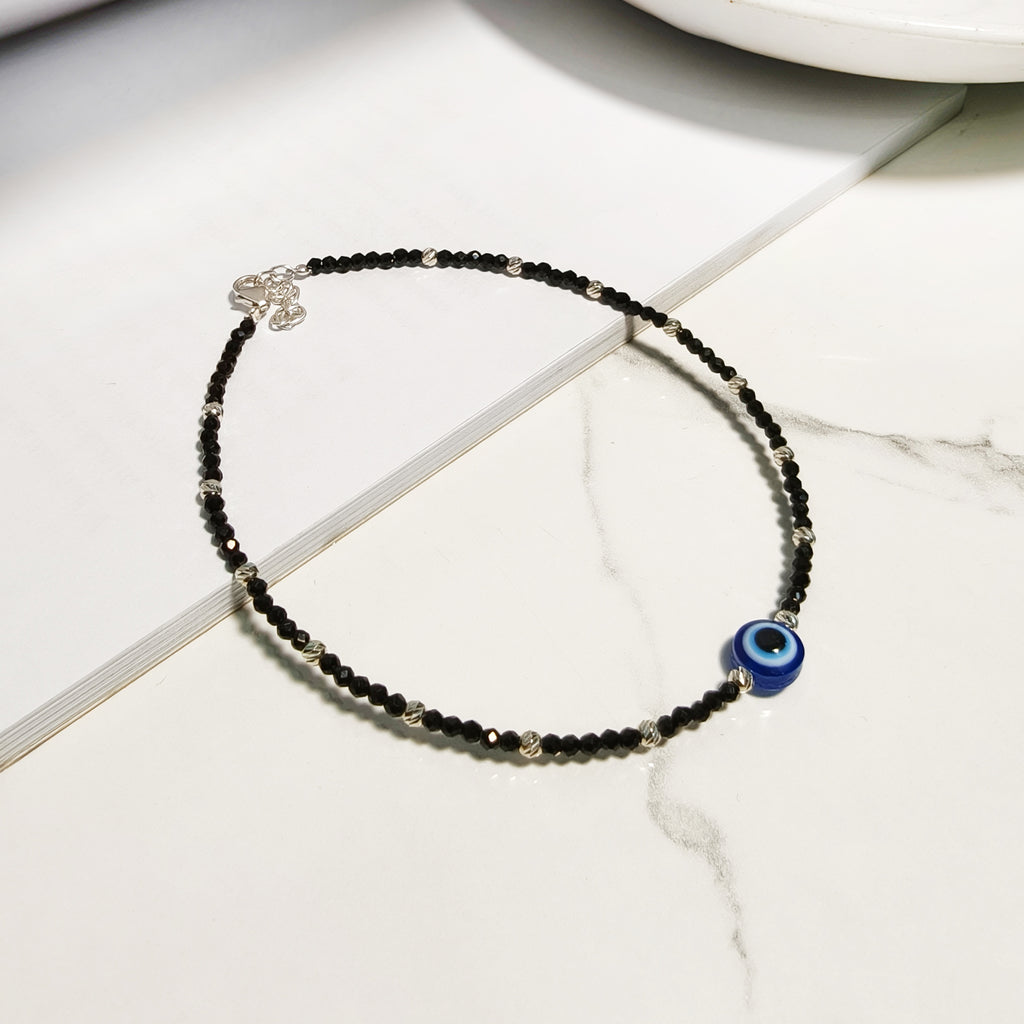 Black Beaded Evil Eye Anklet