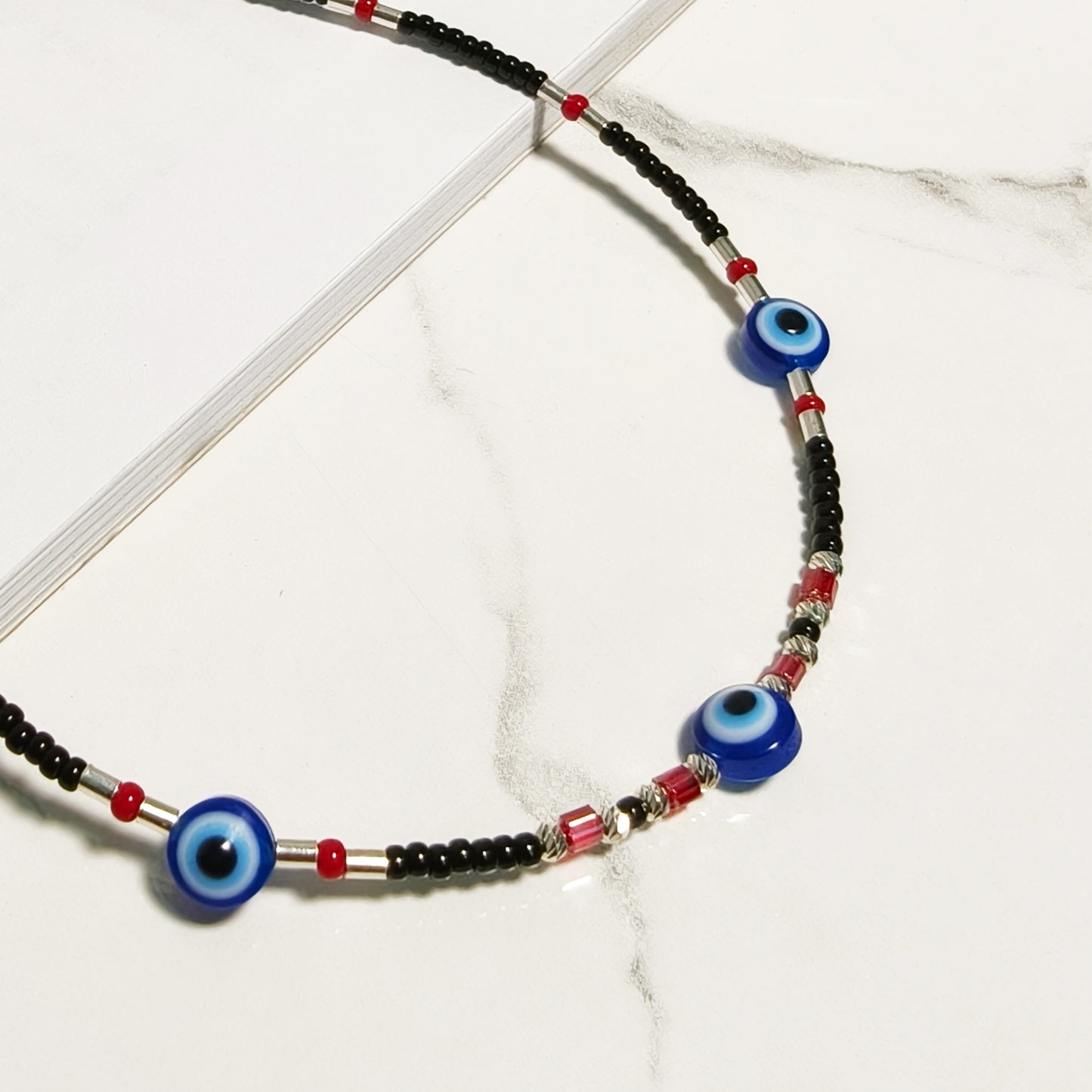 Triple Evil Eye Paired with Red Beads Anklet