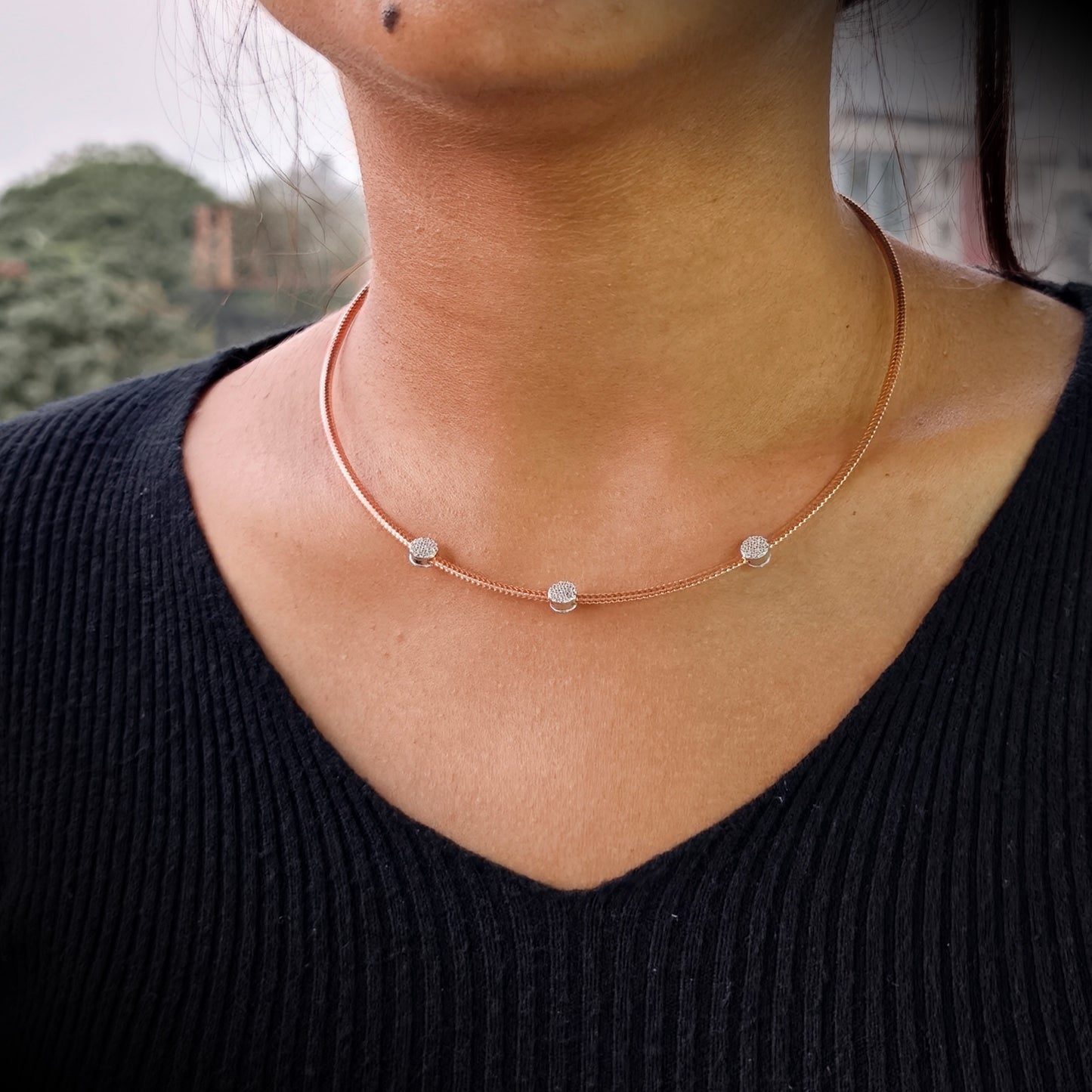 Rose Gold Trio Diamond Bead Necklace
