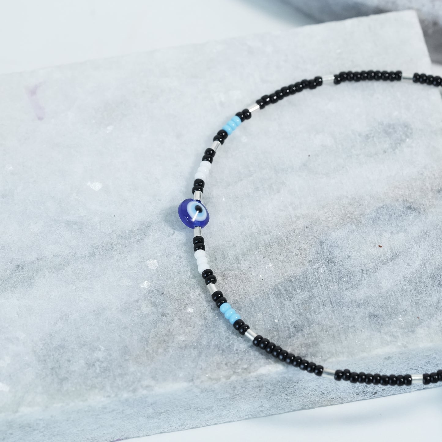 Black & Blue Beaded Evil Eye Anklet