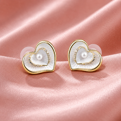 Gold-Finish Heart Pearl Studs