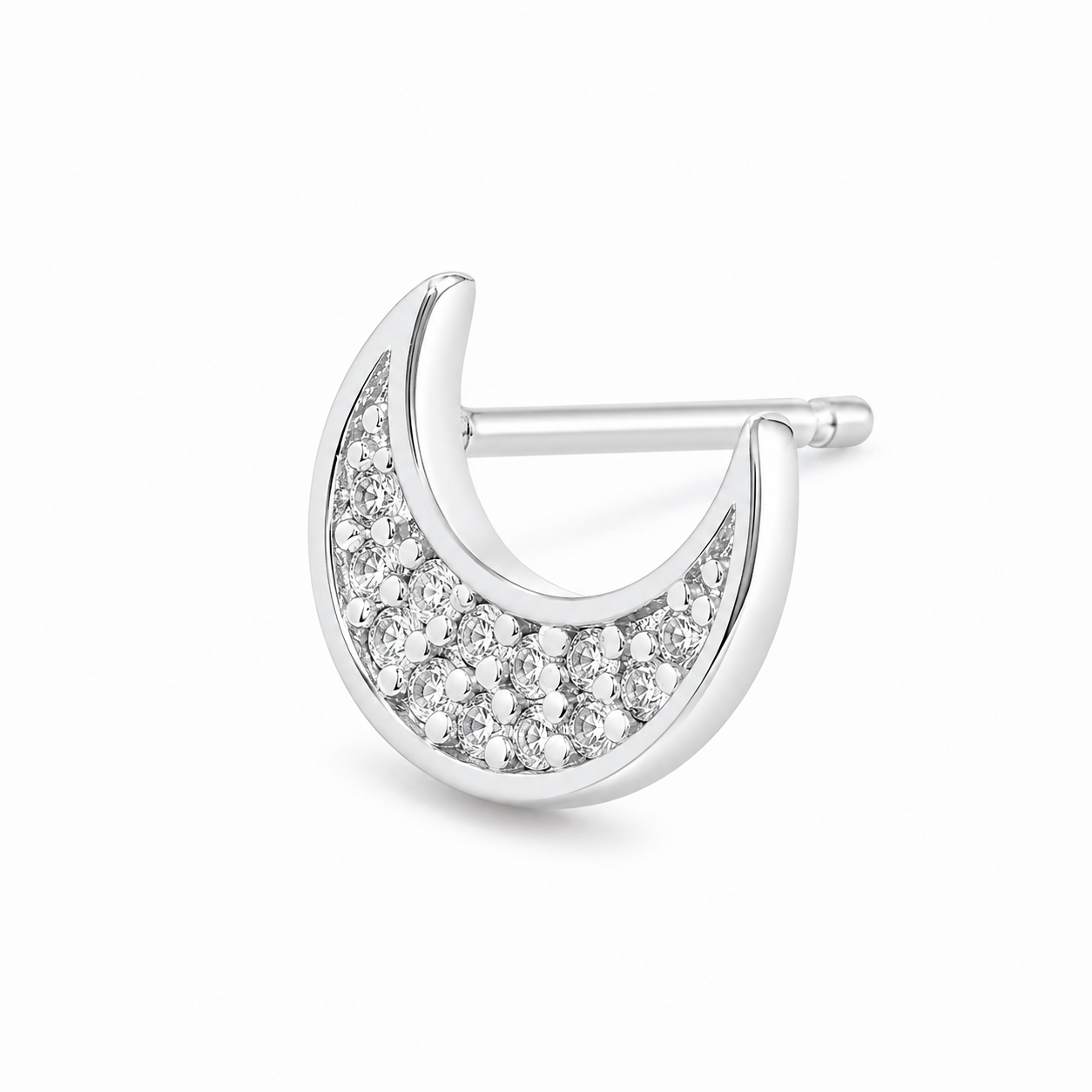 Silver Minimal Moon Spark Studs