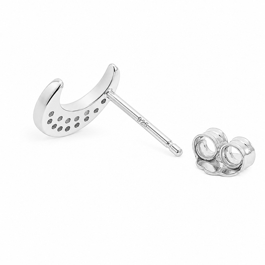 Silver Minimal Moon Spark Studs