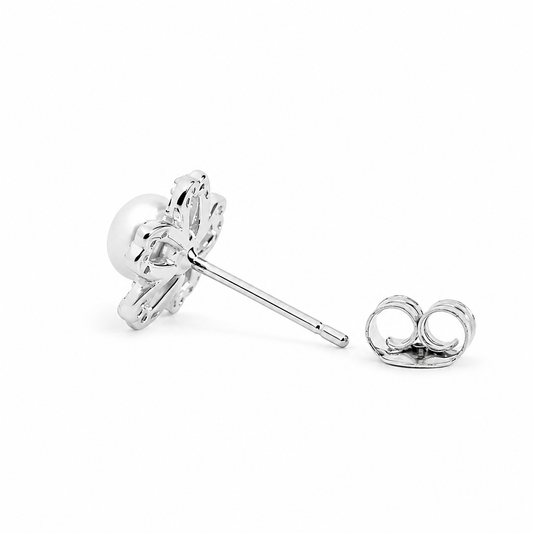 Silver Flora Pearl Glow Studs