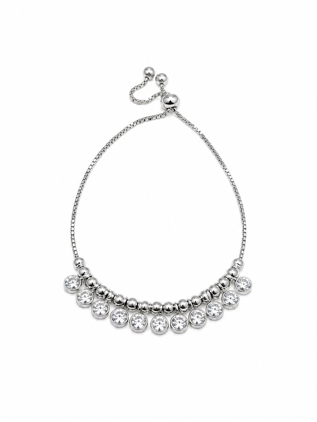 Silver Crystal Charm  bead Bracelet