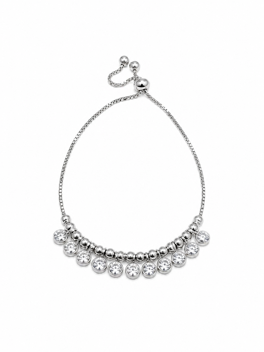 Silver Crystal Charm  bead Bracelet
