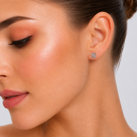 Silver Four Leaf Clover Stud Earrings