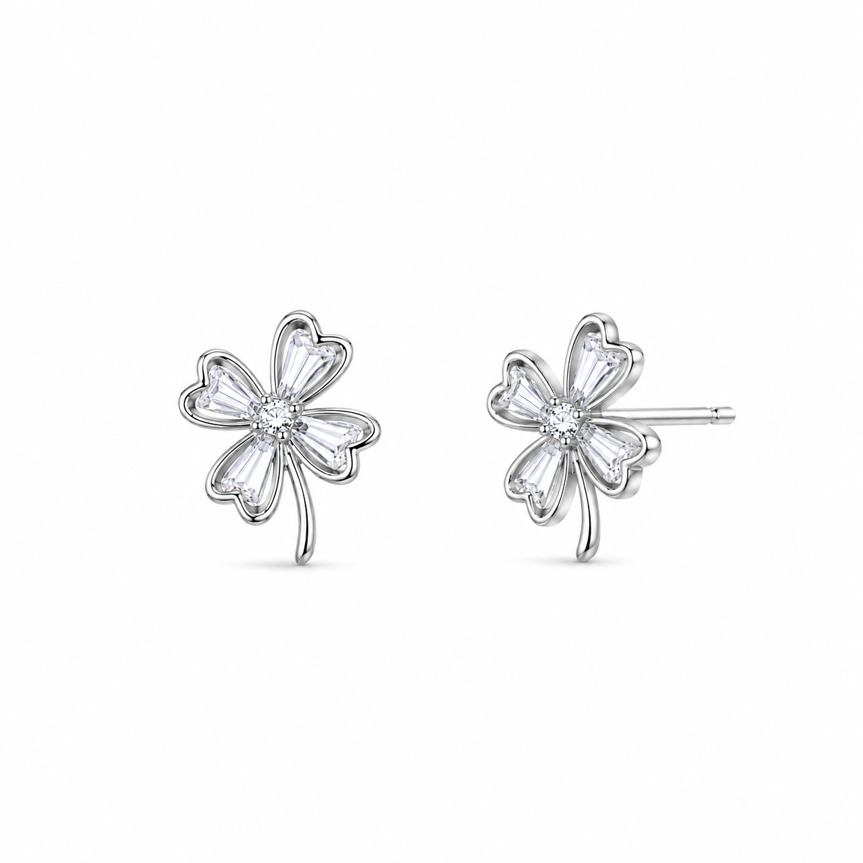 Silver Four Leaf Clover Stud Earrings