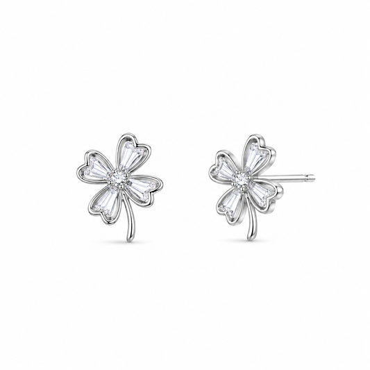 Silver Four Leaf Clover Stud Earrings