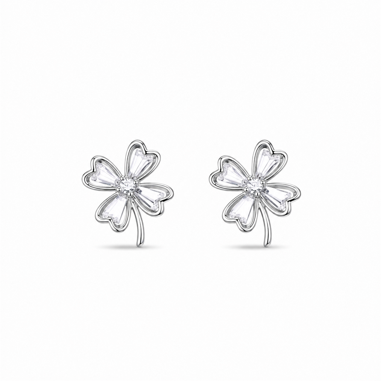 Silver Four Leaf Clover Stud Earrings