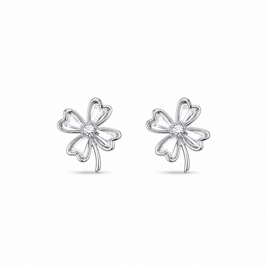 Silver Four Leaf Clover Stud Earrings