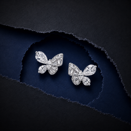 Silver Baguette Wing Sparkle Studs
