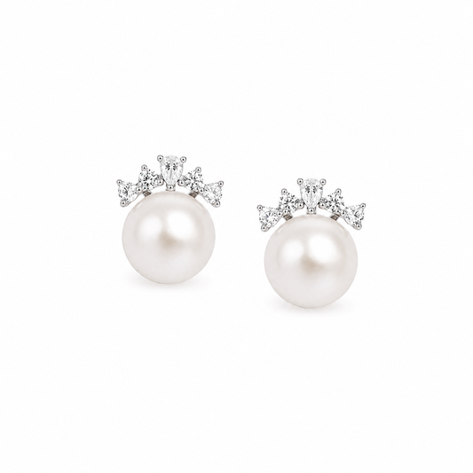 Silver Celestia Crown Pearl Studs