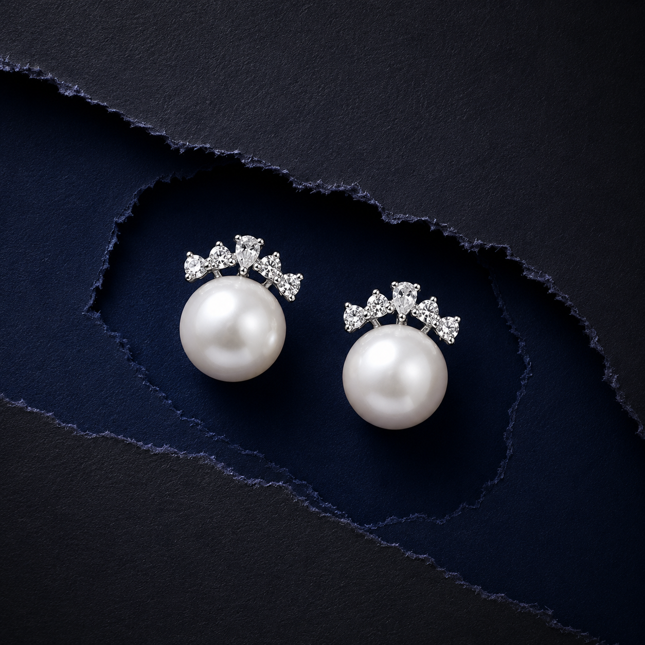 Silver Celestia Crown Pearl Studs