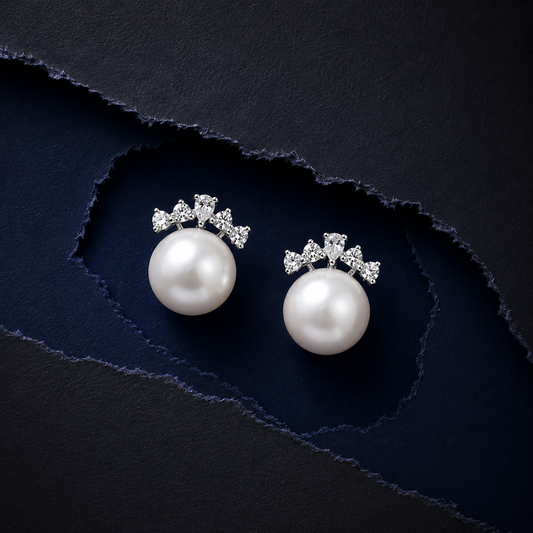 Silver Celestia Crown Pearl Studs