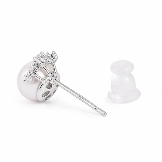 Silver Celestia Crown Pearl Studs