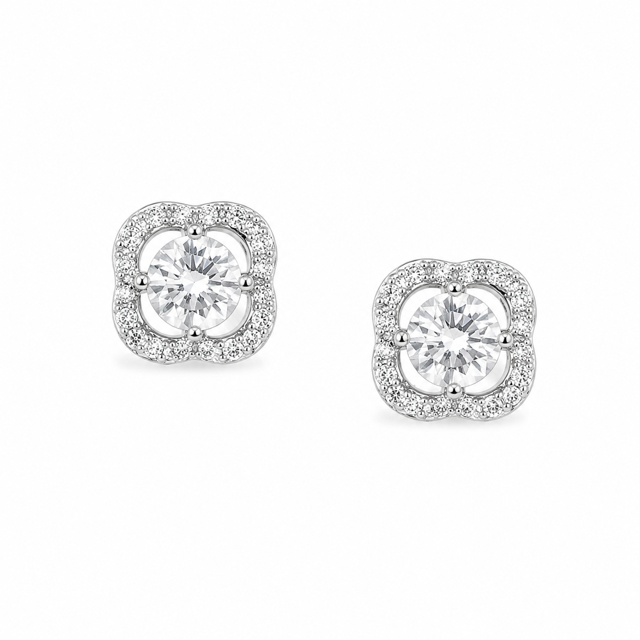 Silver Floral Radiance Stud Earrings