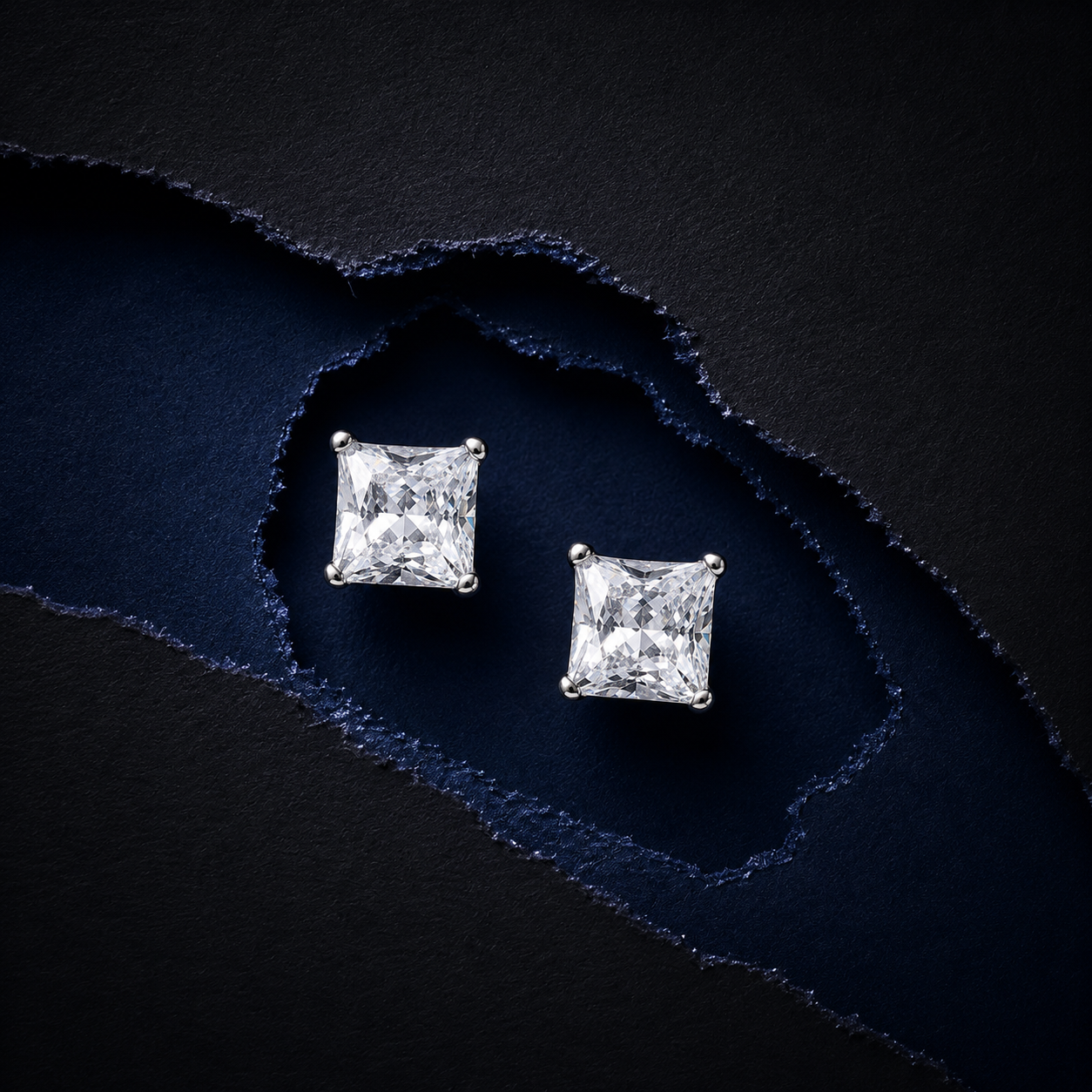 Silver Royal Square Crystal Earrings