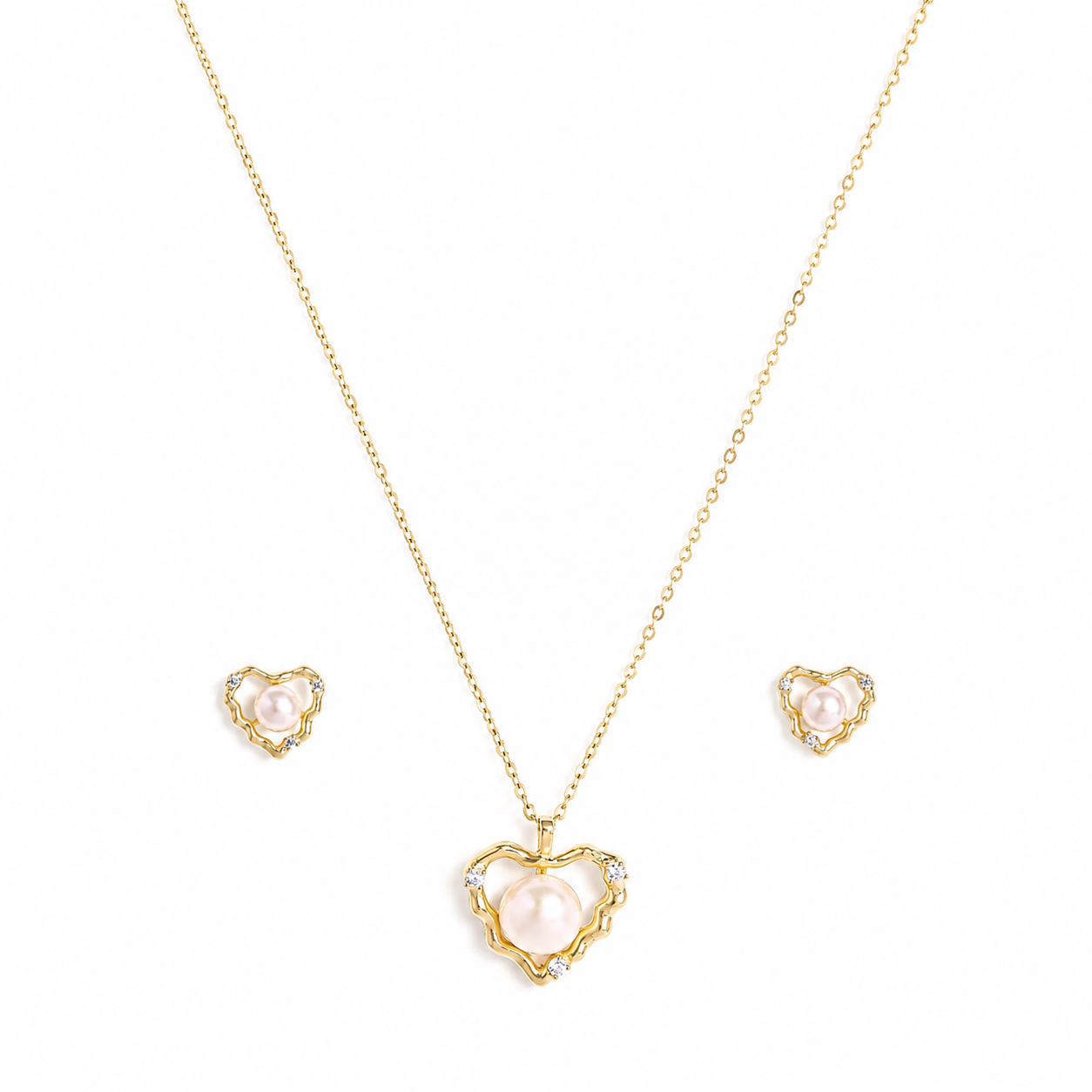 925 Silver Pearl Heart Elegance Set