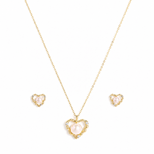 925 Silver Pearl Heart Elegance Set