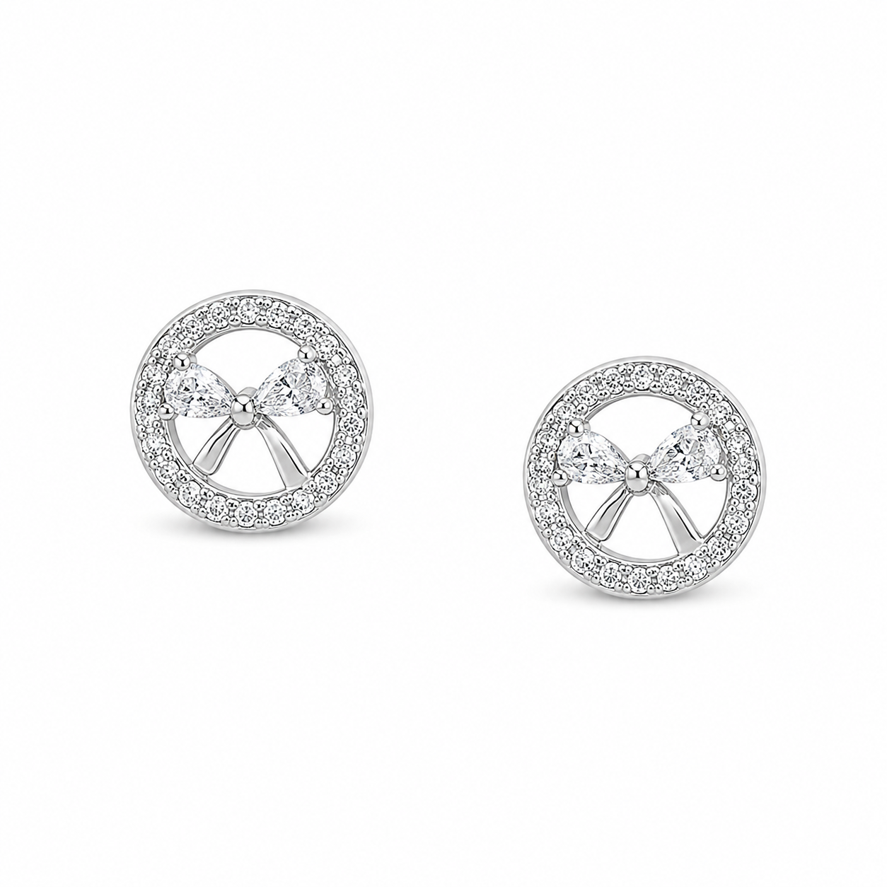 Silver Circle Bow Cute-Core Studs