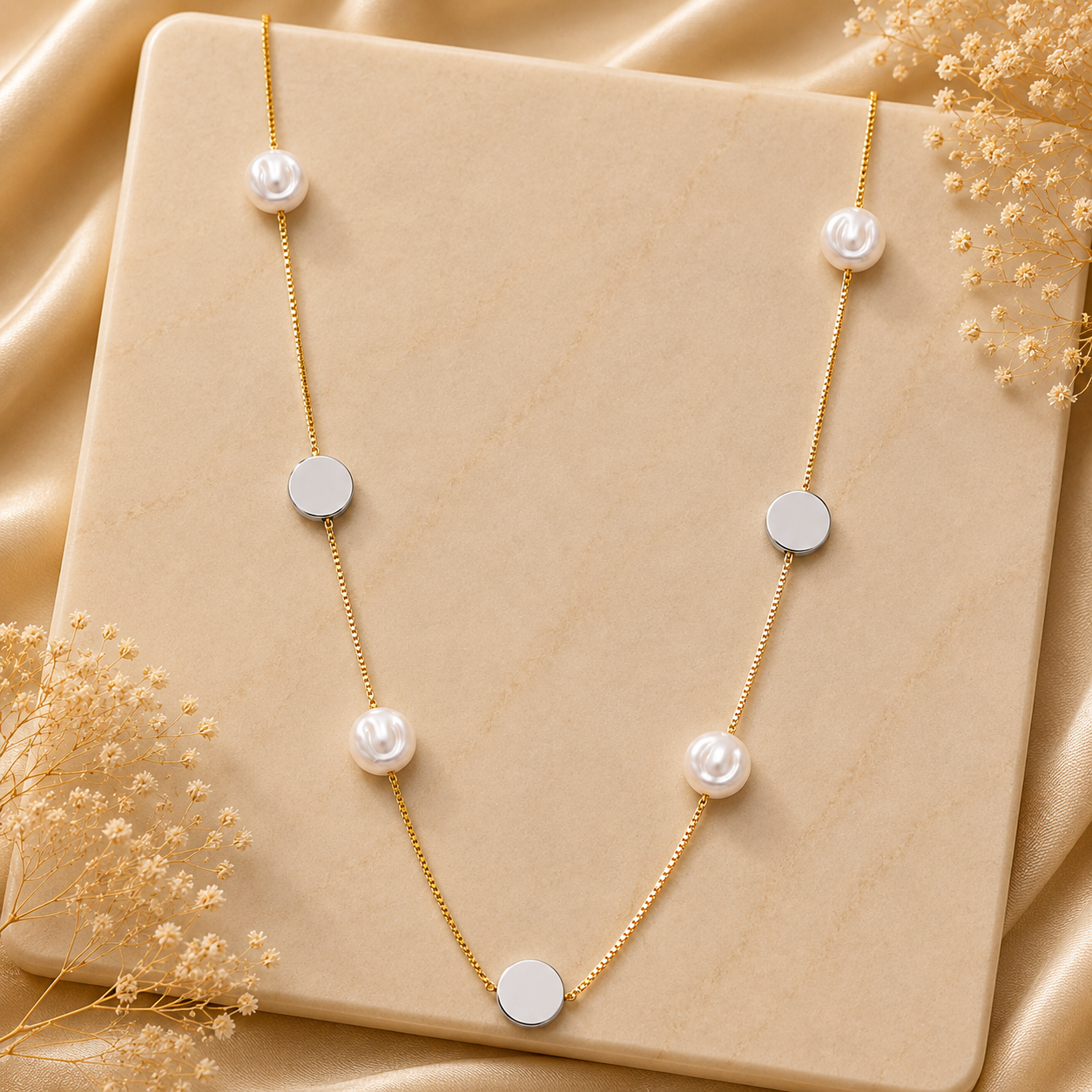 Demi Fine Pearl & Disc Station Necklace