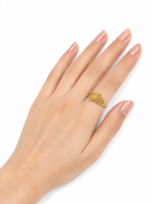 9K Gold Leaf Twist CZ Ring (Size -13)