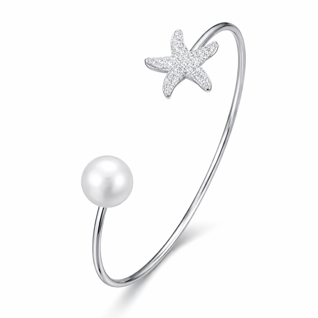 Celeste Star & Pearl Open Cuff Bracelet