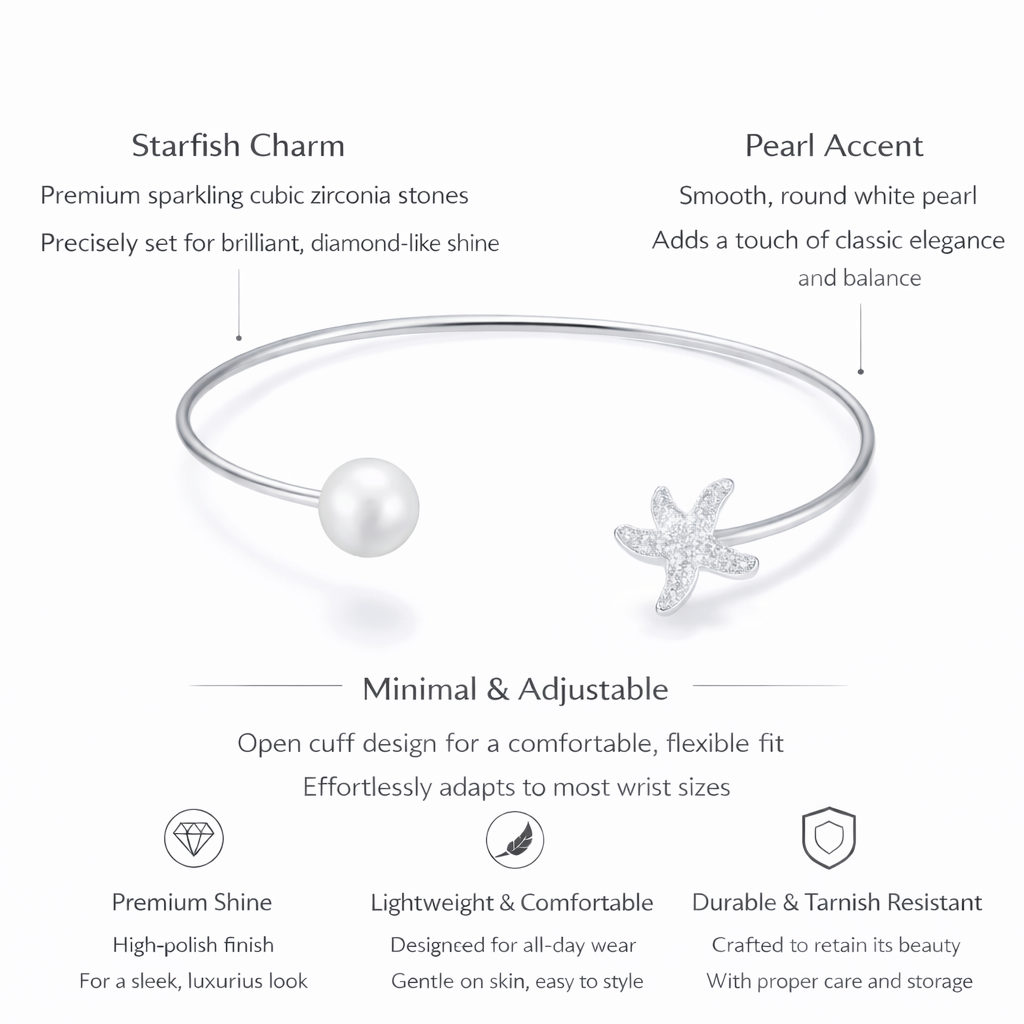 Celeste Star & Pearl Open Cuff Bracelet
