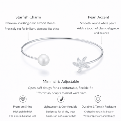 Celeste Star & Pearl Open Cuff Bracelet