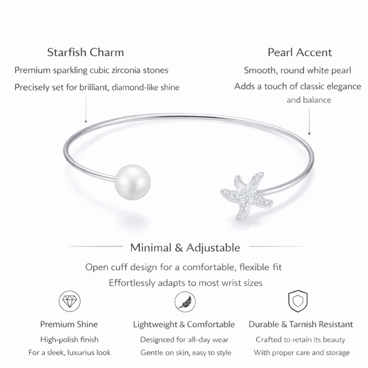 Celeste Star & Pearl Open Cuff Bracelet