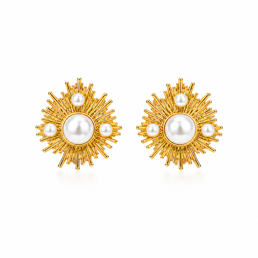 Demi Fine Solara Pearl Sunburst Earrings