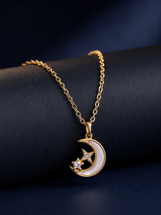 925 Silver Moonlight Pearl Star Gold Necklace