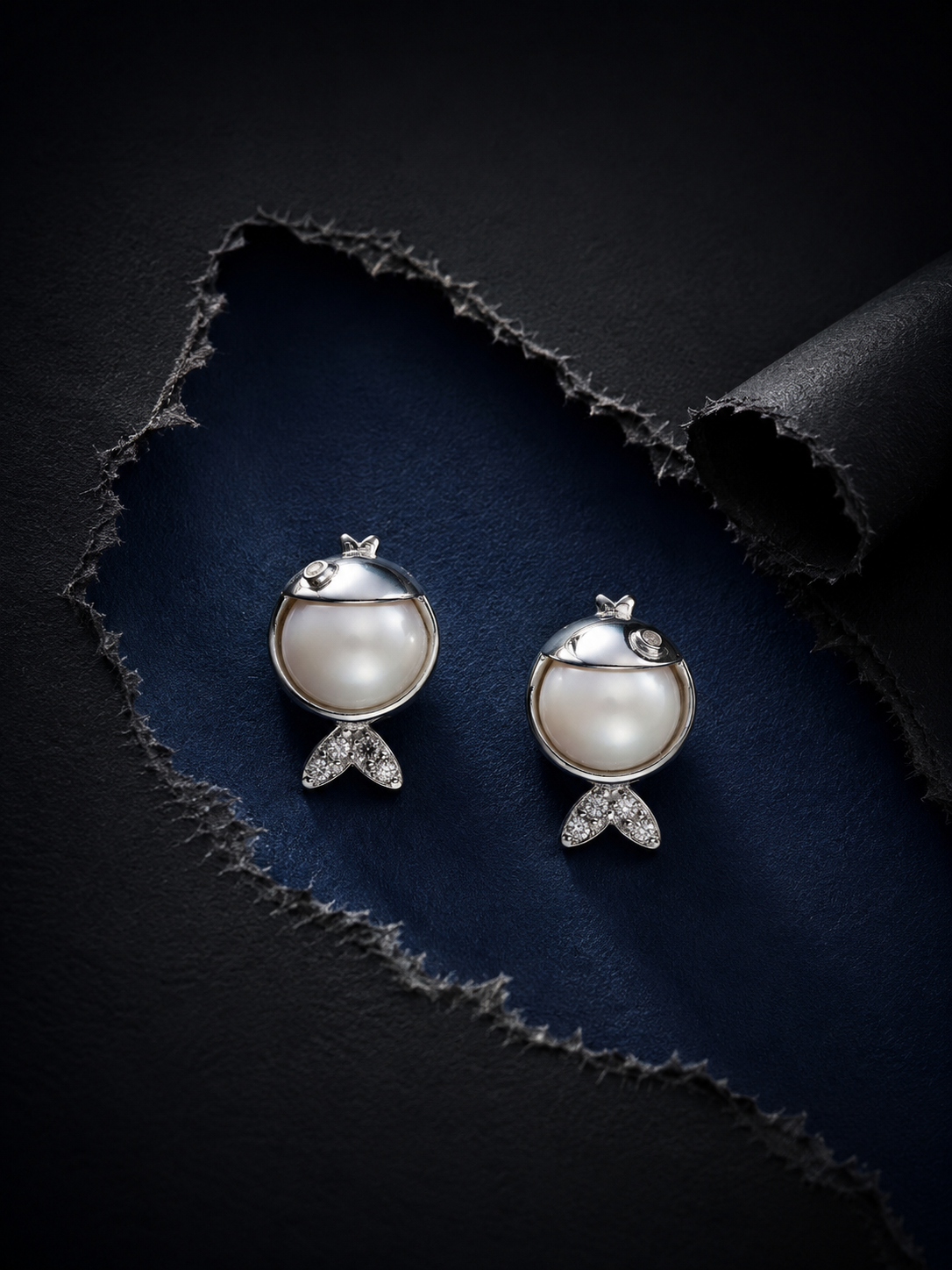 Little Pearl Fish Stud Earrings
