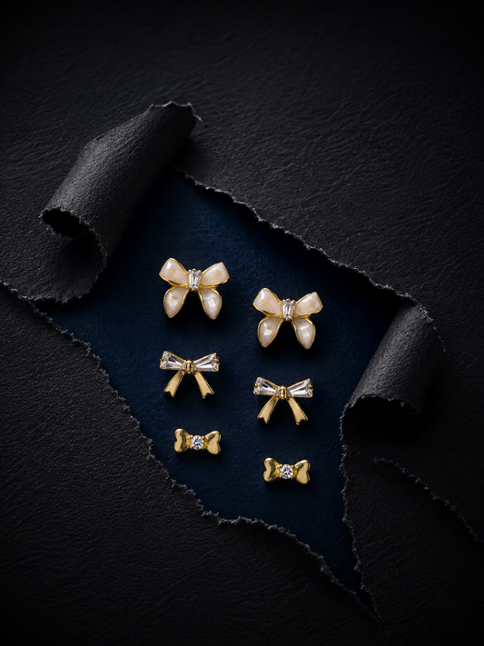 925 Silver Bow & Heart Tiny Set of 3