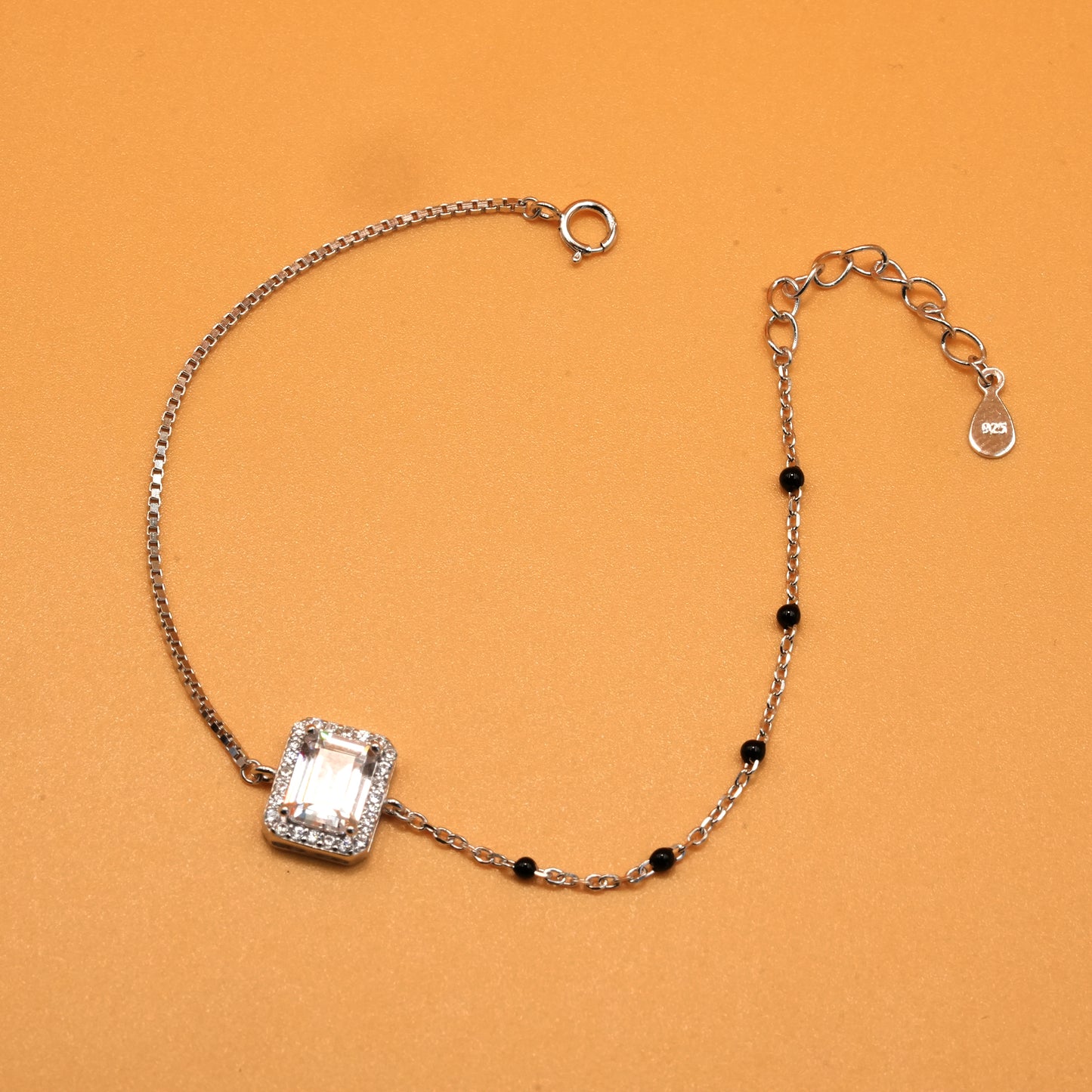 925 sterling silver mangalsutra bracelet with black beaded chain