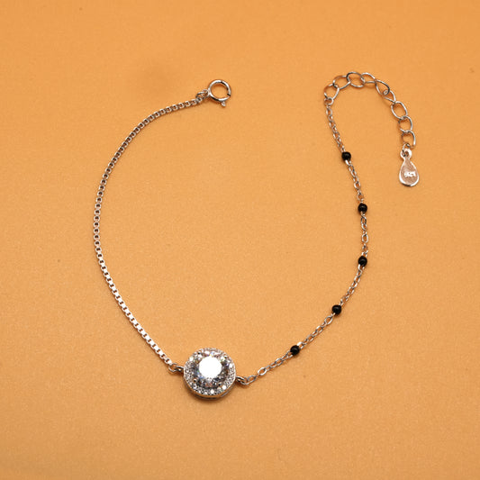925 sterling silver mangalsutra bracelet with black beaded chain