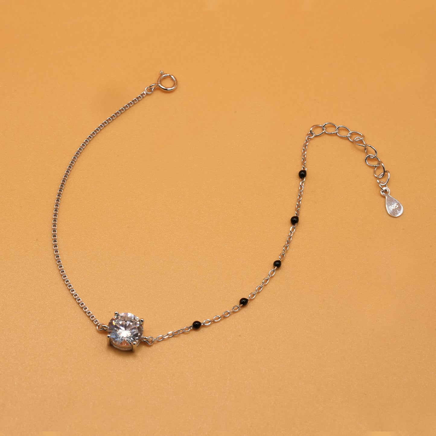 925 sterling silver mangalsutra bracelet with black beaded chain