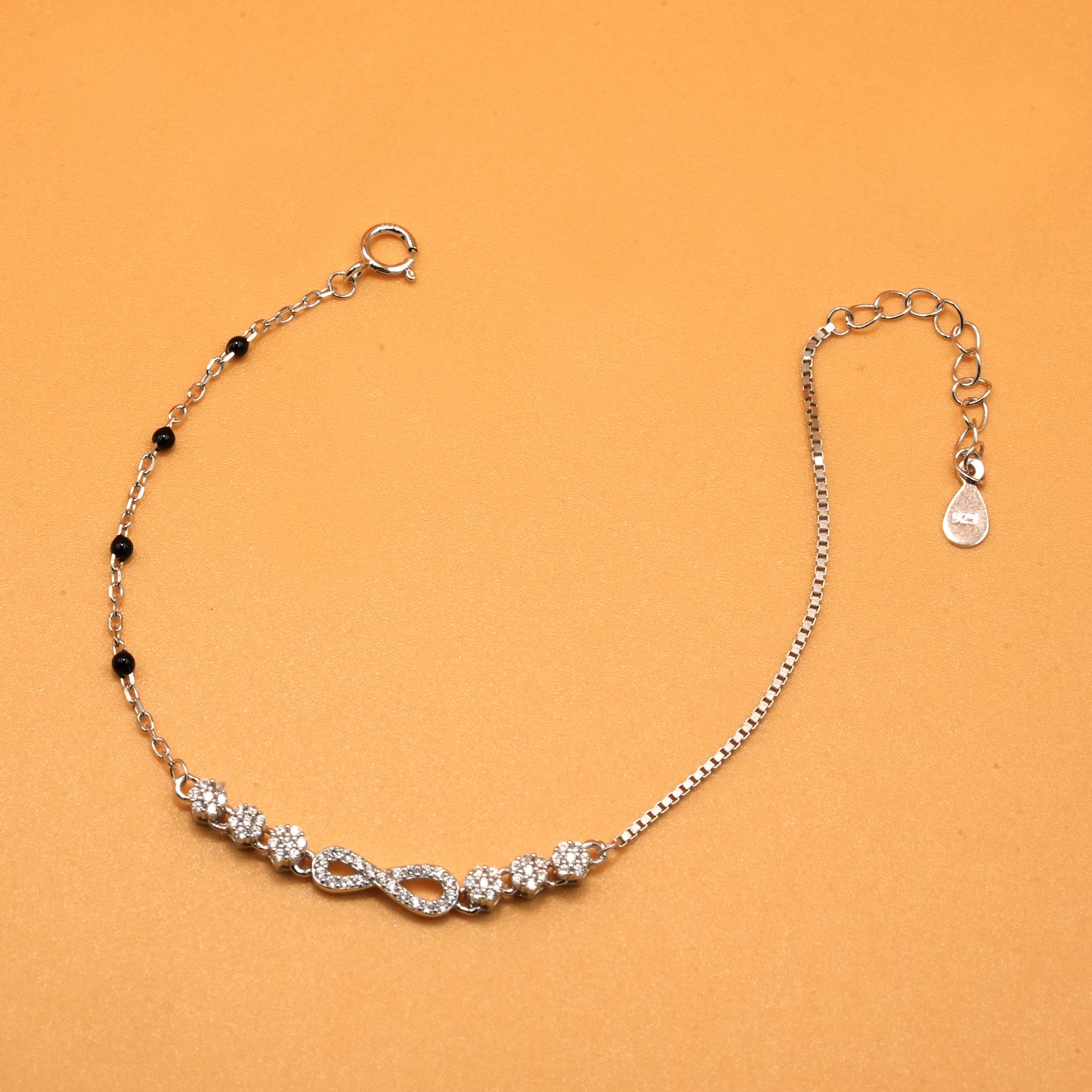 925 sterling silver mangalsutra bracelet with black beaded chain