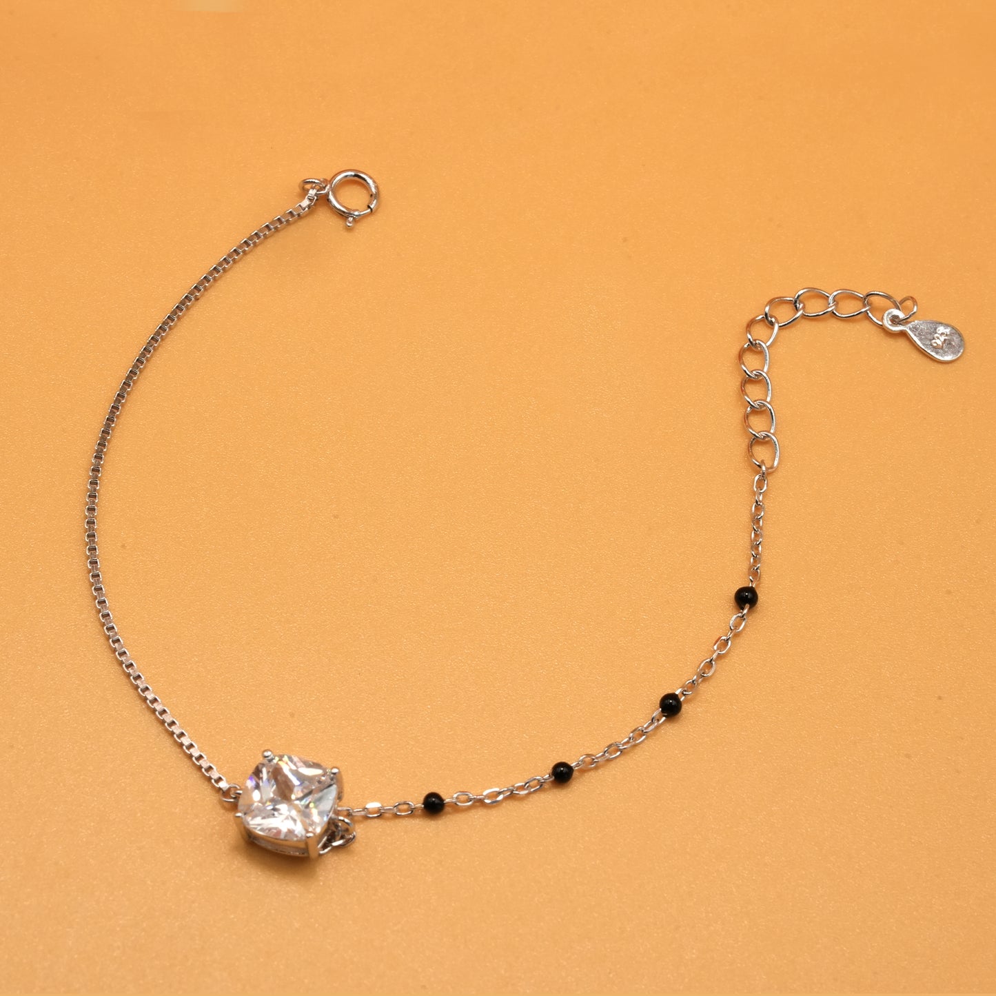 925 sterling silver mangalsutra bracelet with black beaded chain