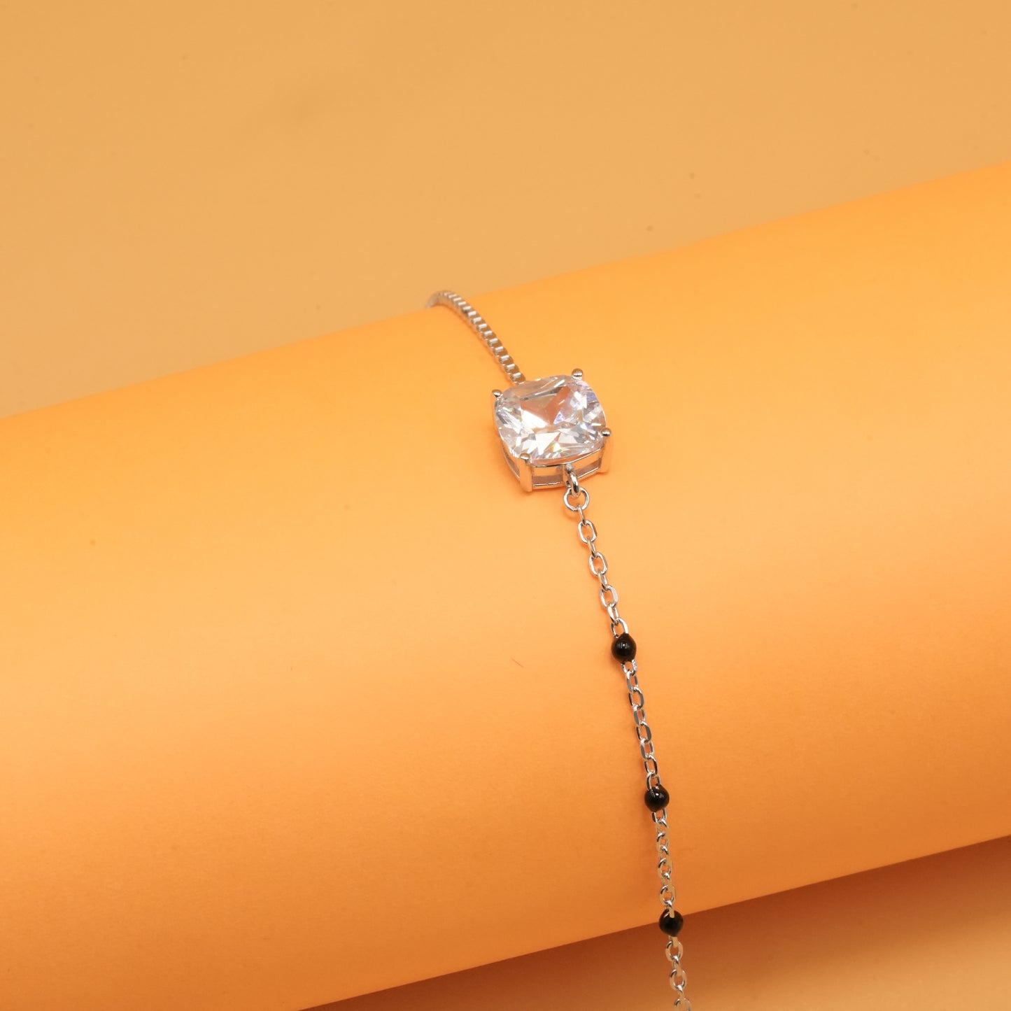 925 sterling silver mangalsutra bracelet with black beaded chain