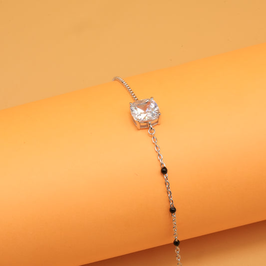 925 sterling silver mangalsutra bracelet with black beaded chain