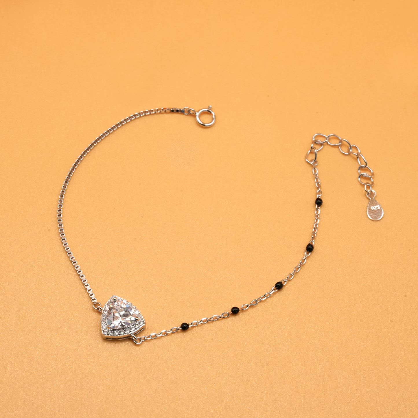925 sterling silver mangalsutra bracelet with black beaded chain