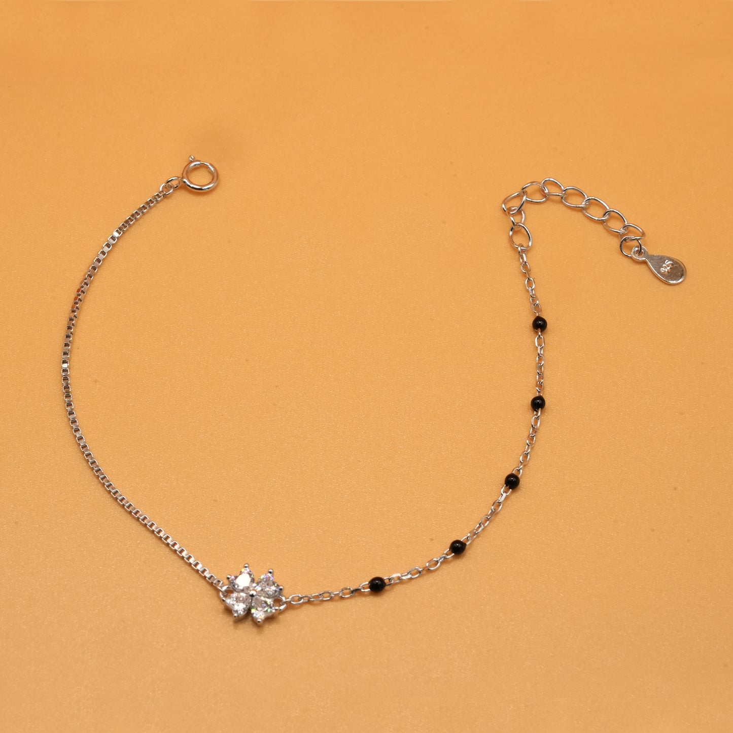 925 sterling silver mangalsutra bracelet with black beaded chain