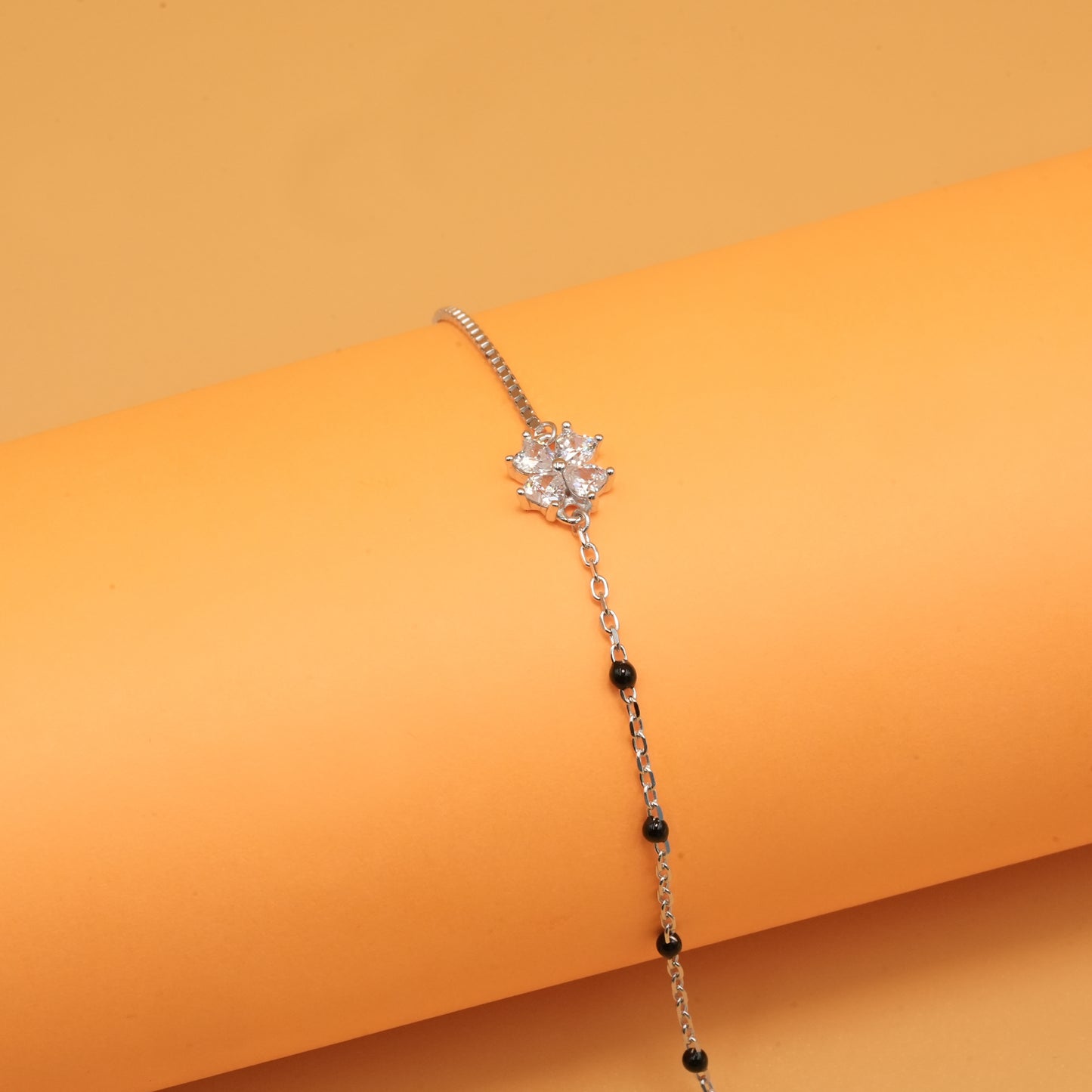 925 sterling silver mangalsutra bracelet with black beaded chain
