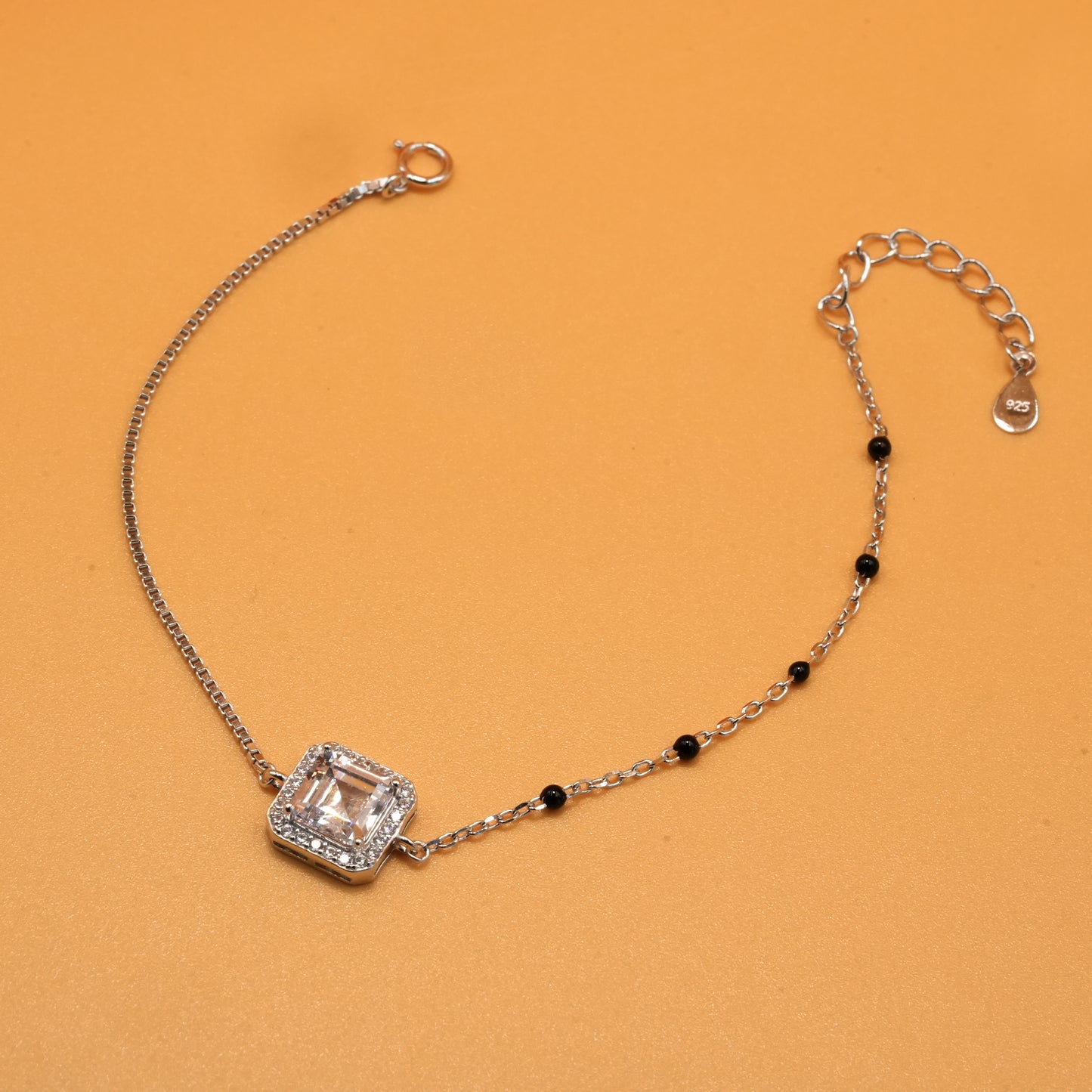 925 sterling silver mangalsutra bracelet with black beaded chain