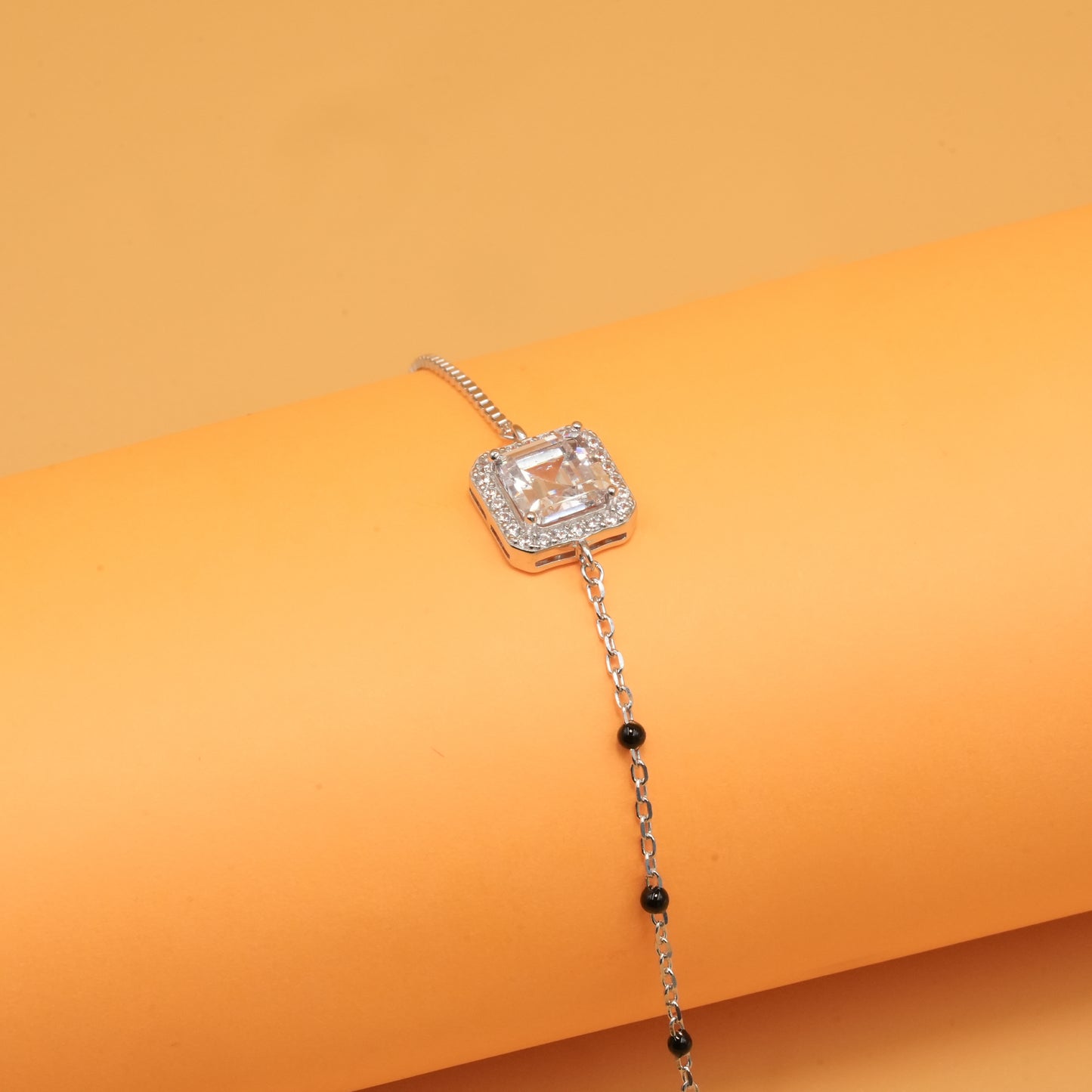 925 sterling silver mangalsutra bracelet with black beaded chain