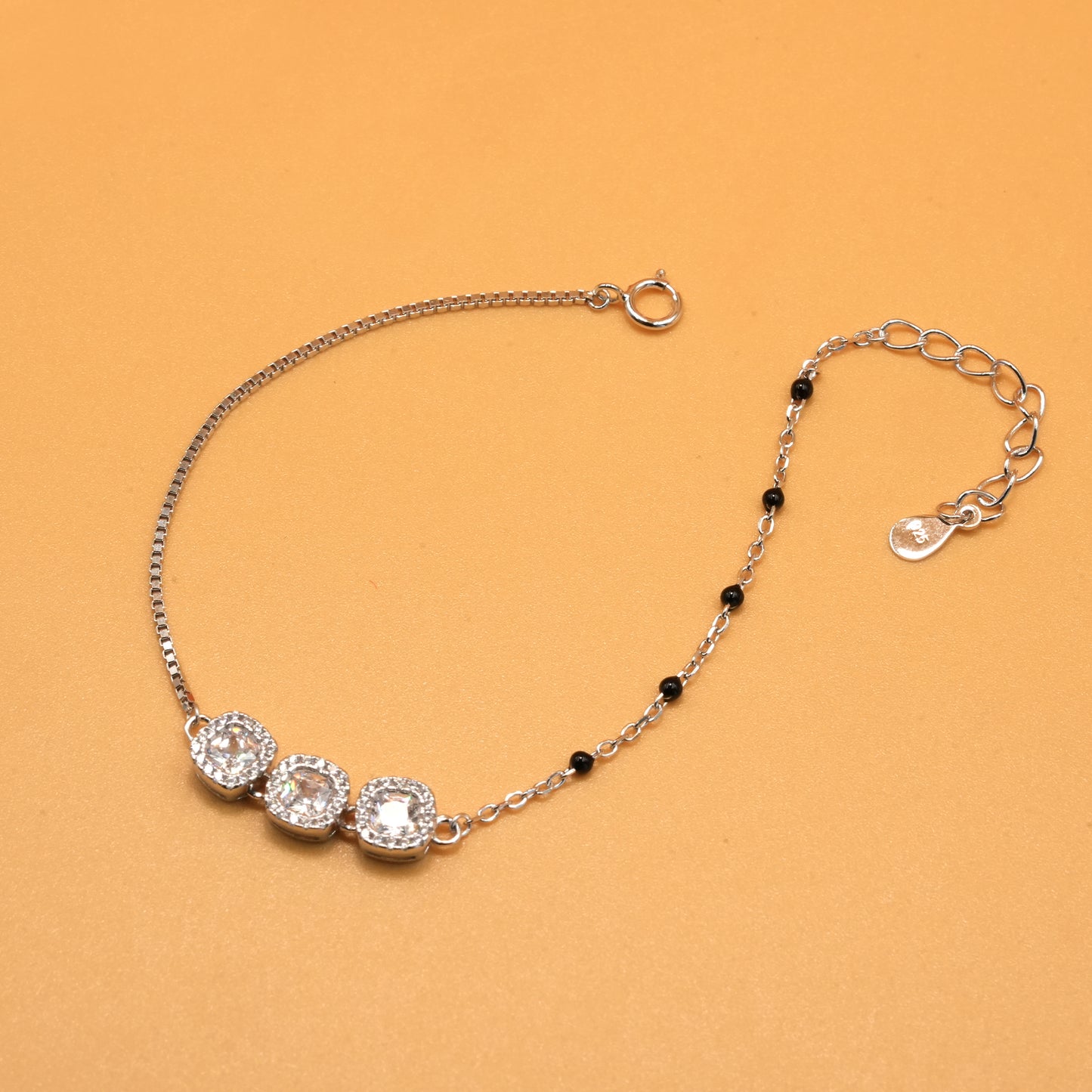 925 sterling silver mangalsutra bracelet with black beaded chain