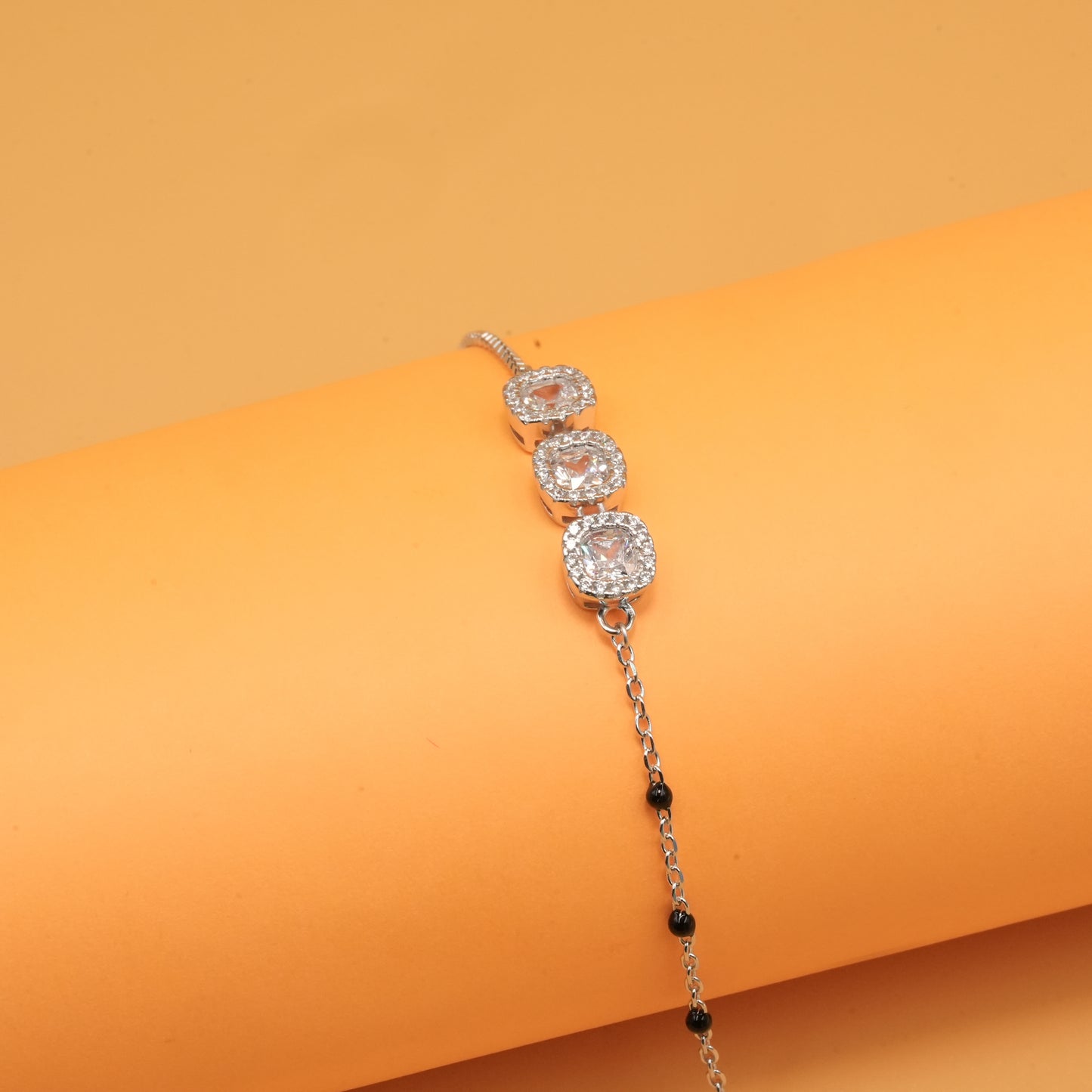 925 sterling silver mangalsutra bracelet with black beaded chain